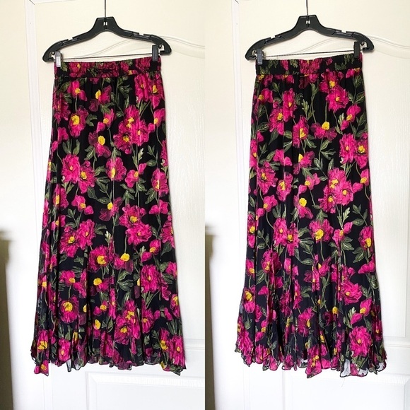 Alice + Olivia Skirt Elza Silk Pleated Floral Maxi California Poppy 6 EUC - Picture 2 of 7